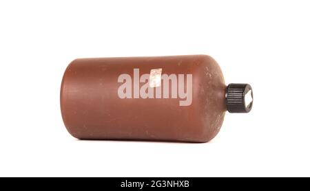 Photo developing equipment - Plastic bottle with chemicals Stock Photo