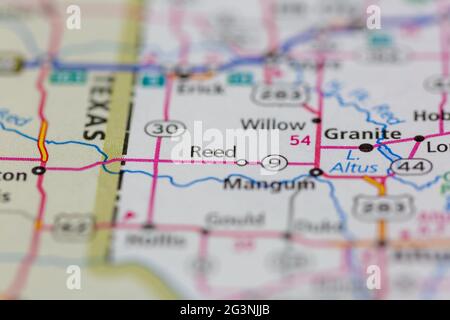 Reed Oklahoma USA shown on a Geography map or road map Stock Photo