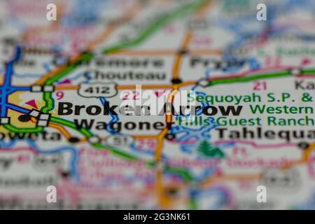 Broken arrow Oklahoma USA shown on a Geography map or road map Stock Photo