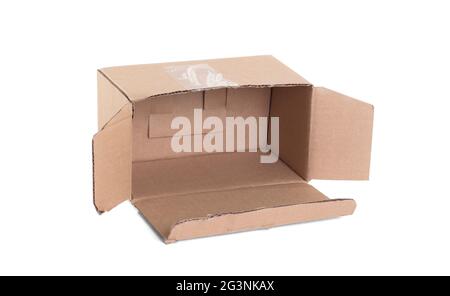 Cardboard box with flip open lid, lid open Stock Photo