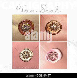 Wax Seals in different styles for wedding or event on envelopes Stock Photo