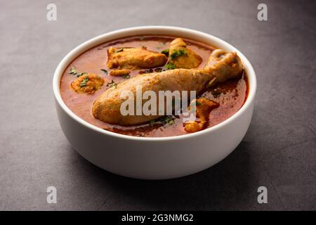Spicy Reddish Chicken Curry or red Murgh Masala or korma. Indian non-vegetarian food. selective focus.
