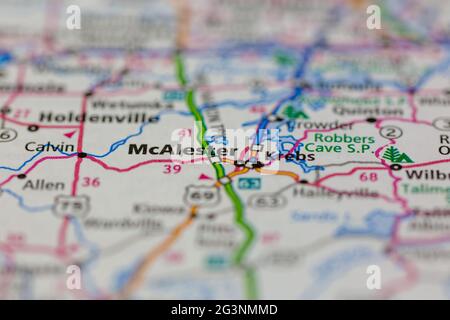 McAlester Oklahoma USA shown on a Geography map or road map Stock Photo ...