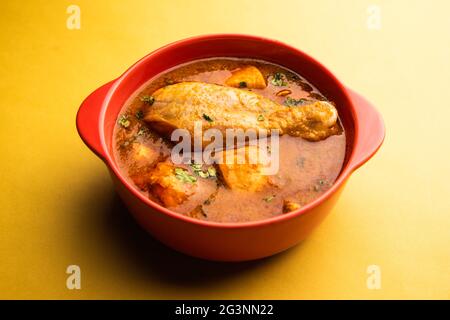 Spicy Reddish Chicken Curry or red Murgh Masala or korma. Indian non-vegetarian food. selective focus.