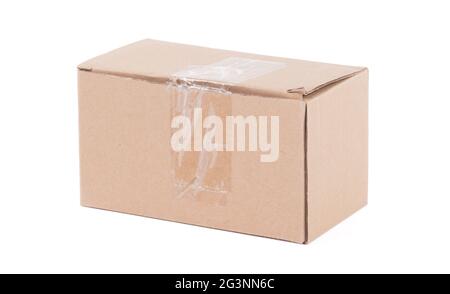 Cardboard box with flip closed lid, lid open Stock Photo