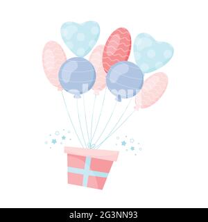 Giftbox flying on air balloons. Birthday card. vector illustration Stock Vector