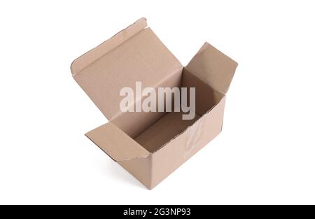 Cardboard box with flip open lid, lid open Stock Photo