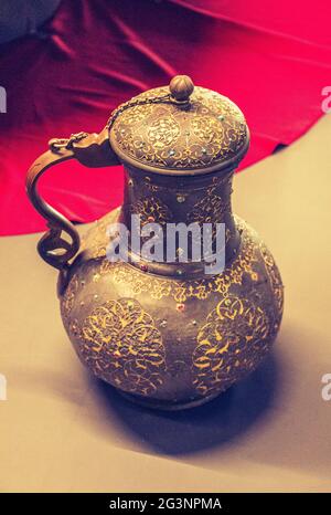 Very old style metal ewer water jar Stock Photo