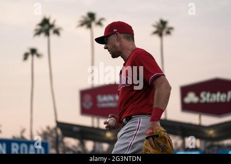 Philadelphia Phillies first baseman Rhys Hoskins (17) during a MLB game against the Los Angeles Dodgers, Wednesday, June 16, 2021, in Los Angeles, CA. Stock Photo