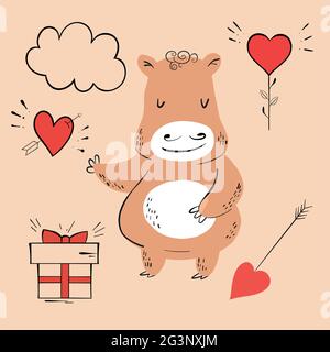 Vector illustration of an animal of different types among holiday items on an orange background. Vector illustration Stock Vector