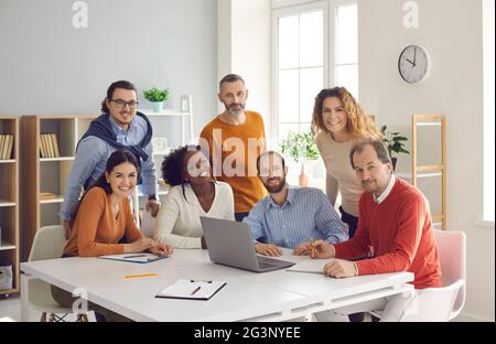 Happy diverse group of people working in office together portrait Stock Photo