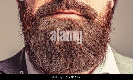 Perfect beard. Close-up of young bearded man. Close up of handsome beard hipster elegant male Stock Photo