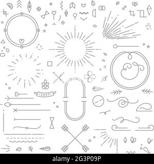 Flat design elements in vintage style drawing with gray lines on white background Stock Vector