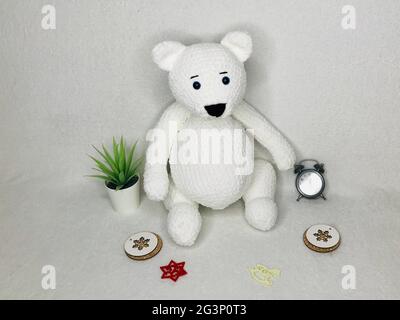 Handmade Crochet Animal Toy - Amigurumi Stuffed Toy - Polar Bear Stock Photo