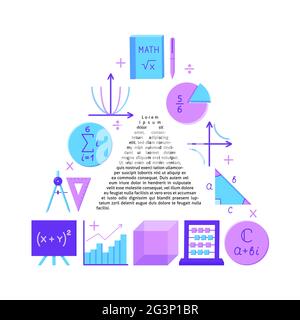 Mathematics triangle frame banner in flat style. Math science poster with place for text. Vector illustration. Stock Vector