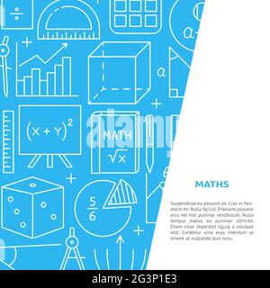 Maths science banner in line style with place for text. Vector illustration. Stock Vector