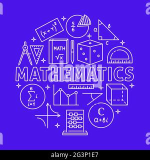 Mathematics round concept poster in line style. Vector illustration. Stock Vector