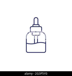 dropper bottle line icon on white, vector Stock Vector