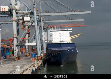 Cargo ship and loading cranes - Port of Lisbon on the Tagus River, Lisbon (Lisboa), Portugal. #907EURO Stock Photo