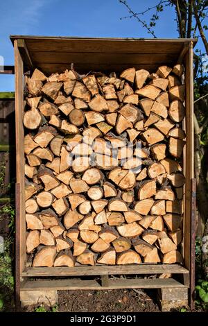 Garden log store Stock Photo