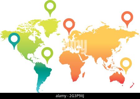navigation gps world map with pointers flags vector illustration ...