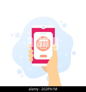 Trash bin in phone, vector Stock Vector