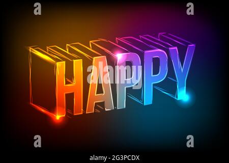Happy neon lettering banner. Happy Holiday design Stock Vector
