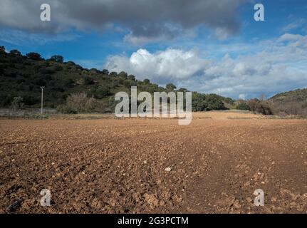 Ploughed fields in the municipality of Olmeda de las Fuentes, province of Madrid, Spain Stock Photo