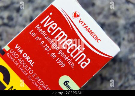 Minas Gerais, Brazil - June 17, 2021: ivermectin - generic drug packaging Stock Photo