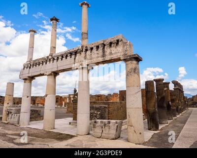 Corinthian columns in the forum - Pompeii archaeological site, Italy Stock Photo