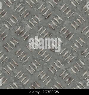 Metal diamond pattern non-skid gray wrap around texture seamless tile. Pattern style of steel floor for background. Pattern styl Stock Photo