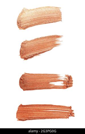 Golden paint strokes isolated on white background. Gold watercolor texture stain abstract. Shining brush stroke Stock Photo