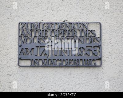 Memorial plaque on June 17th in Magdeburg to the popular uprising on June 17th, 1953 Stock Photo