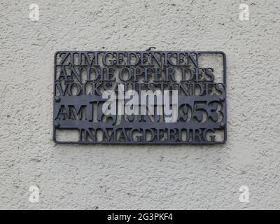 Memorial plaque on June 17th in Magdeburg to the popular uprising on June 17th, 1953 Stock Photo