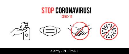 Coronavirus preventive signs on a white background Stock Vector