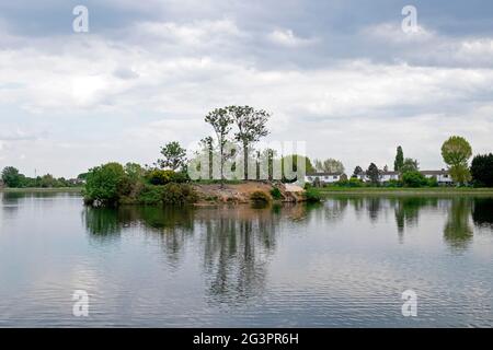 Landscape view of reservoir nature reserve at the Walthamstow Wetlands London N17 England UK   KATHY DEWITT Stock Photo