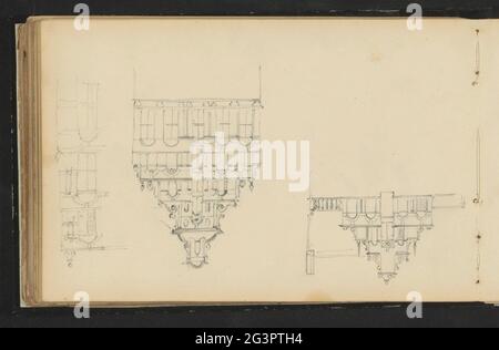 Facade studies, possibly in Amsterdam. Facade studies, possibly in Amsterdam. Leaf 72 Verso from a sketchbook with 91 sheets. Stock Photo