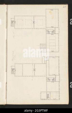 Two-storey floor plans. Page 21 From a sketchbook with 164 pages. Stock Photo