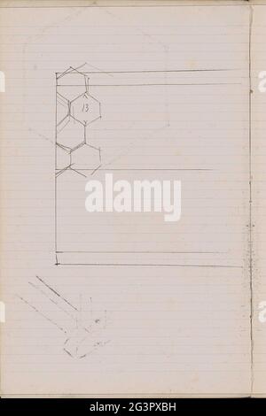 Design with honeycomb pattern. Leaf 2 Verso from a sketchbook with 79 sheets. Stock Photo