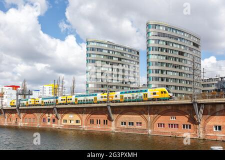 Berlin, Germany - April 23, 2021: Regional train of ODEG near Jannowitz bridge in Berlin, Germany. Stock Photo