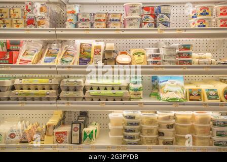 Food Items For Sale on Store Shelves Stock Photo