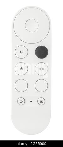 Isolated Sleek White Remote Controller For A Smart TV Or Computer Or Console On A White Background Stock Photo