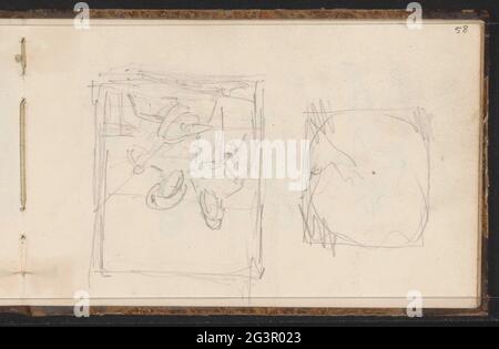 Luiter. Sketch in a frame. Also a study. Leaf 58 Recto from a sketchbook with 60 sheets. Stock Photo
