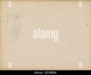 Study of a building with towers, possibly a gate. Study of a building with towers, possibly a gate. Leaf 28 Verso from a sketchbook with 41 sheets. Stock Photo