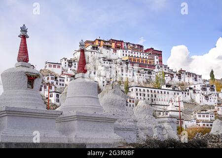 The old Thiksay monastery in Theksey small village Stock Photo