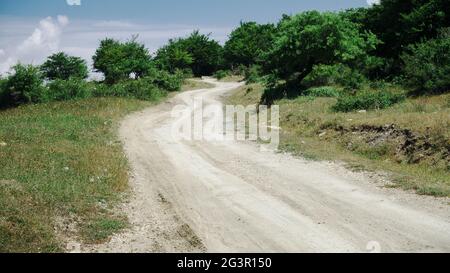 landscape of Sicily dirt road in mountain of Nebrodi Nature Reserve Stock Photo