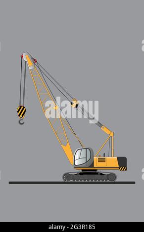Hydraulic crawler self-propelled crane on a crawler track. Vector flat illustration. Stock Vector