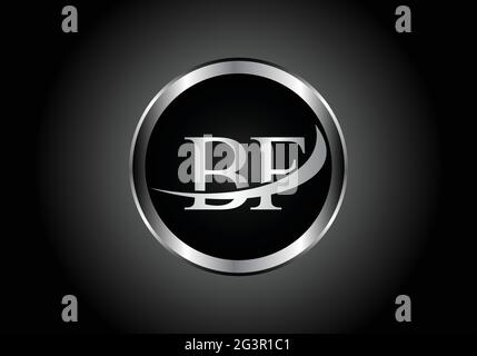 silver letter BF metal combination alphabet logo icon design with grey color on Black and white gradient design for a company or business Stock Vector