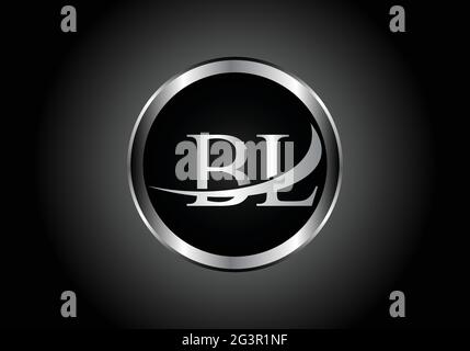 silver letter BL metal combination alphabet logo icon design with grey color on Black and white gradient design for a company or business Stock Vector