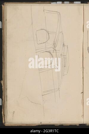 Architecture study. Leaf 35 Verso from a sketchbook with 38 sheets. Stock Photo
